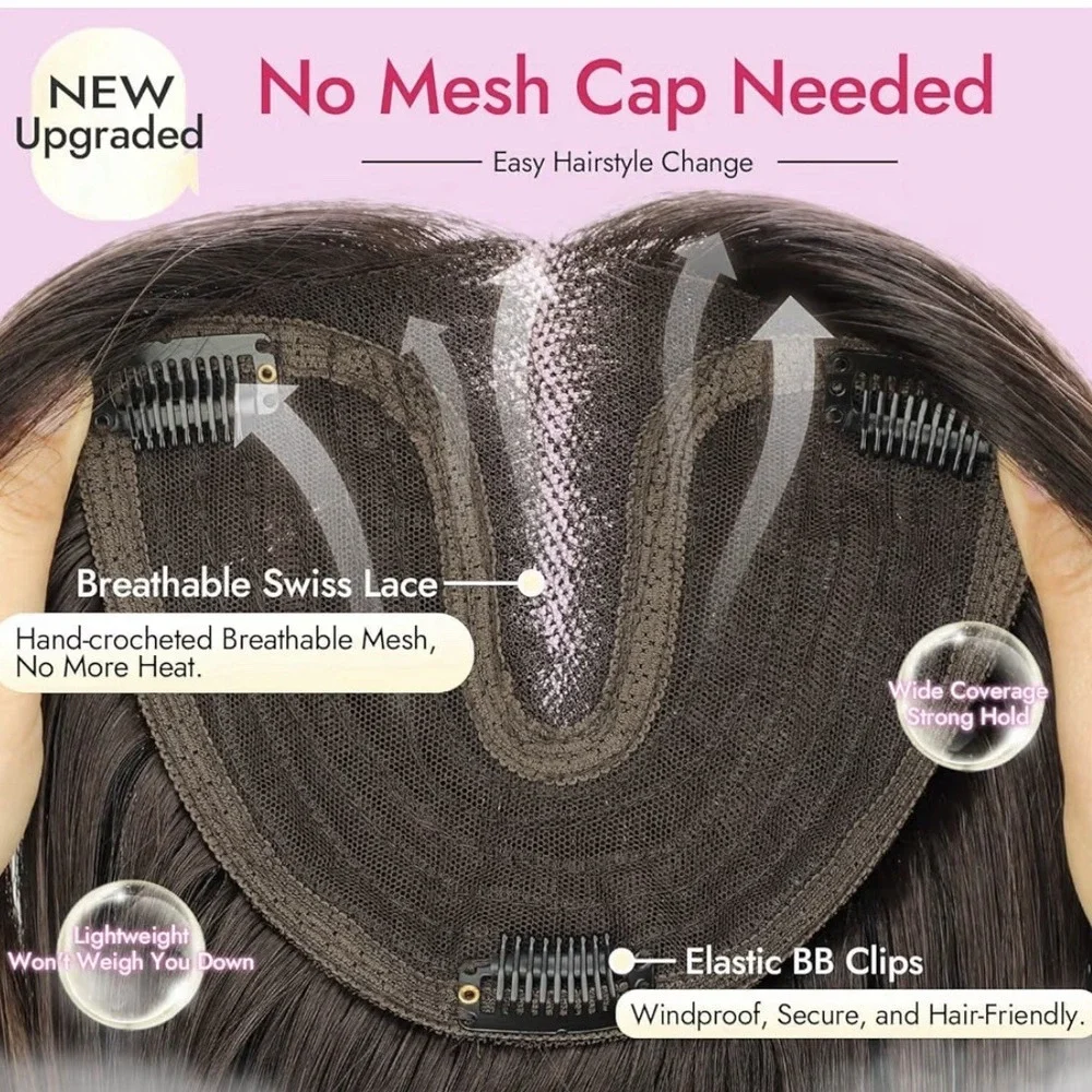 BrownHighlight Synthetic Hair Toppers With‎ Thinning 5x6 Inch (24 Inch Long )
